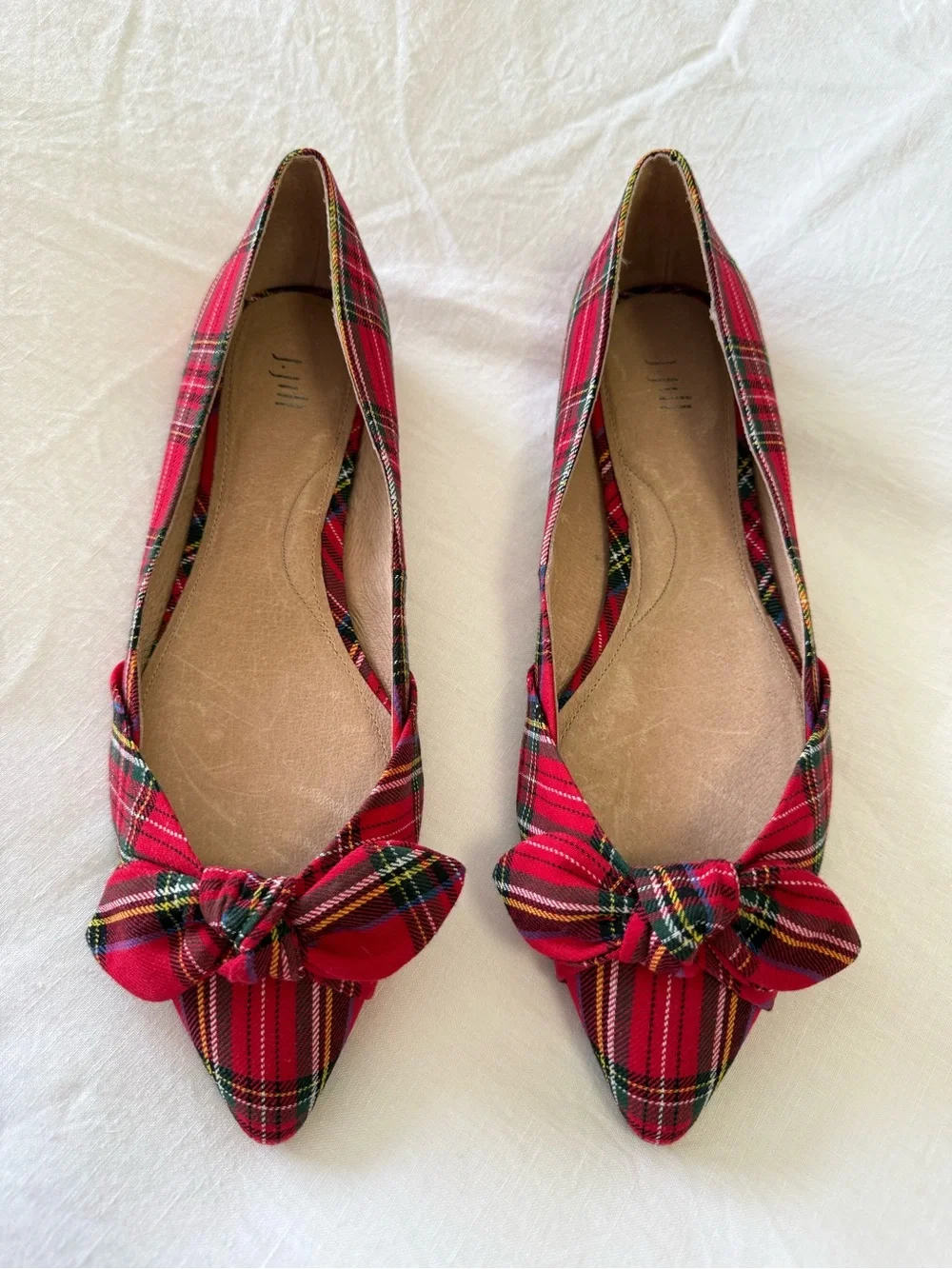 J. Jill | Woman’s 9.5 | Red Simone Tartan Plaid Flats | Bows Preppy Slip On
